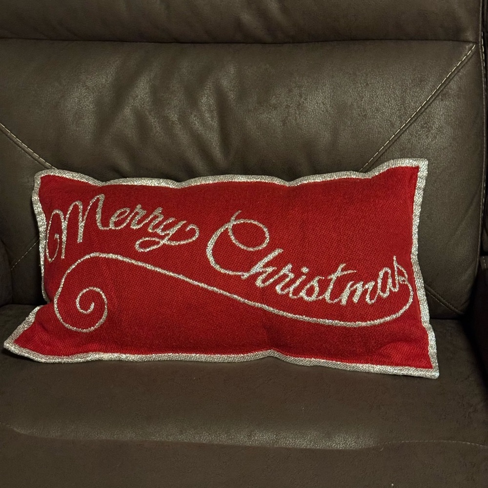 Festive Red Merry Christmas Pillow